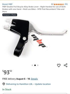 MBP Black and Silver Bicycle Brake Lever - Right Handed